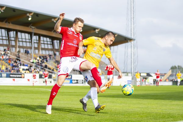25 Maj 2019 matchen mellan Falkenberg och Kalmar i Allsvenskan. Falcon alkoholfri arena i Falkenberg.